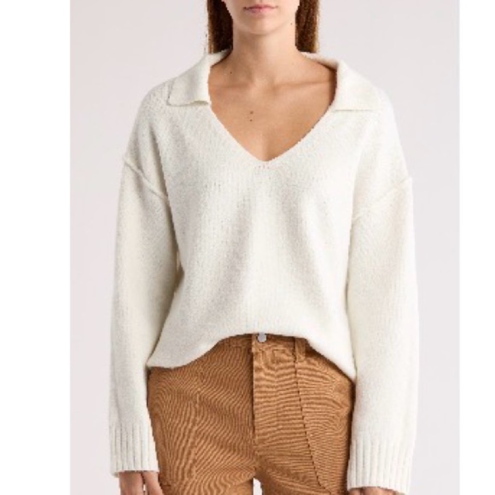 Abound White Collared V Neck Sweater